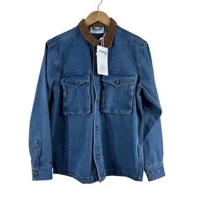 Plenum Studio Unisex  Barn Jacket 100% Cotton Cord Collar Denim Shacket Size S